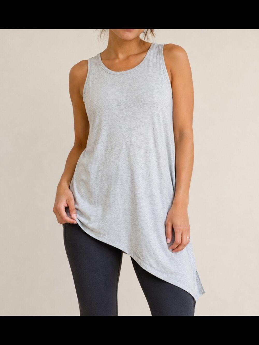 Lululemon Size 10 Light Heather Gray Pima Cotton Asymmetrical Tank Top Sleeveles